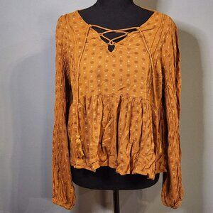 Shyanne Boho Peasant Blouse Medium Lace-Up Tassel Top